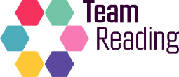 Team Reading logo featuring six colorful hexagons arranged in a flower pattern (clockwise from top: pink, teal, pink, purple, yellow, and teal-blue) next to the text 'Team Reading' in dark purple.