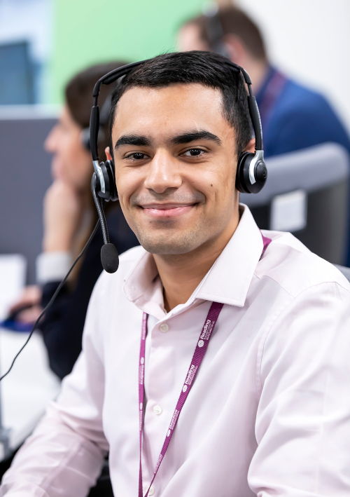 Customer services agent at Reading Borough Council, with headset
