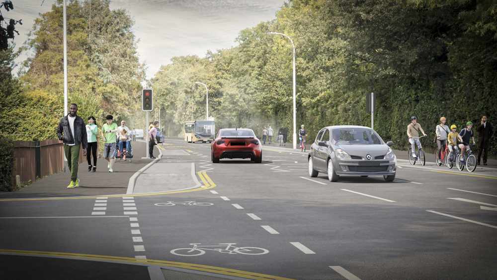 Artists impression of Shinfield Road after active travel improvements
