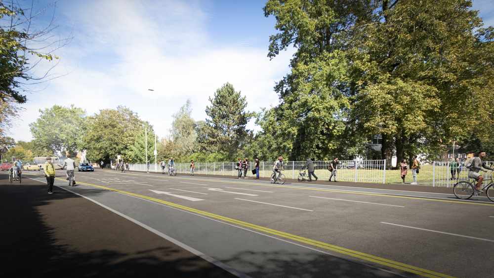 Artists impression of Shinfield Road after active travel improvements