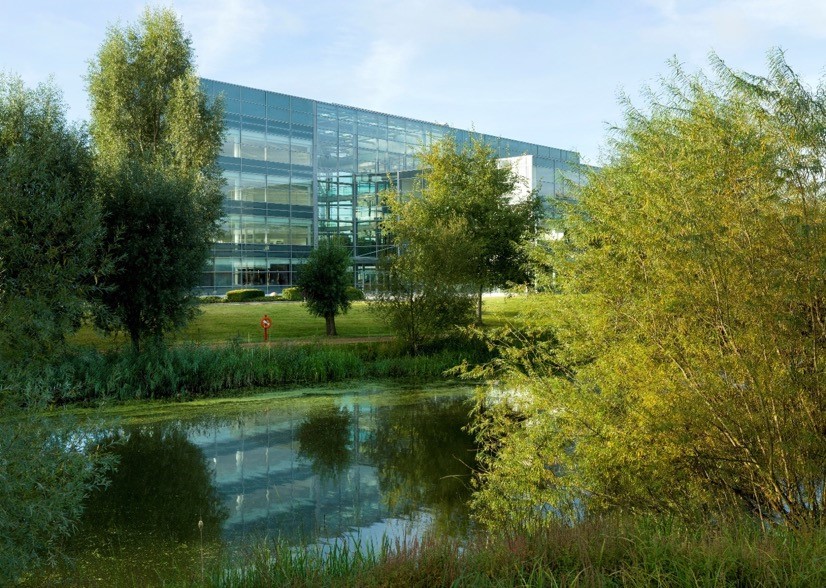 Green Park business park and residential area, showing a lake and trees