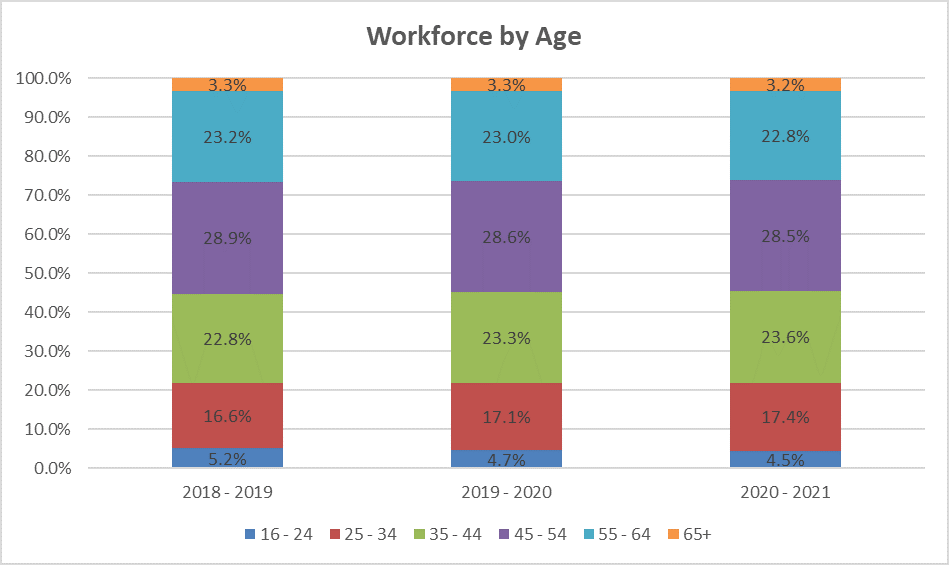 Chart showing workforce by age