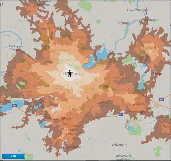 Figure 2 8: Reading Town Centre Public Transport Accessibility Map (Wed 09:00)