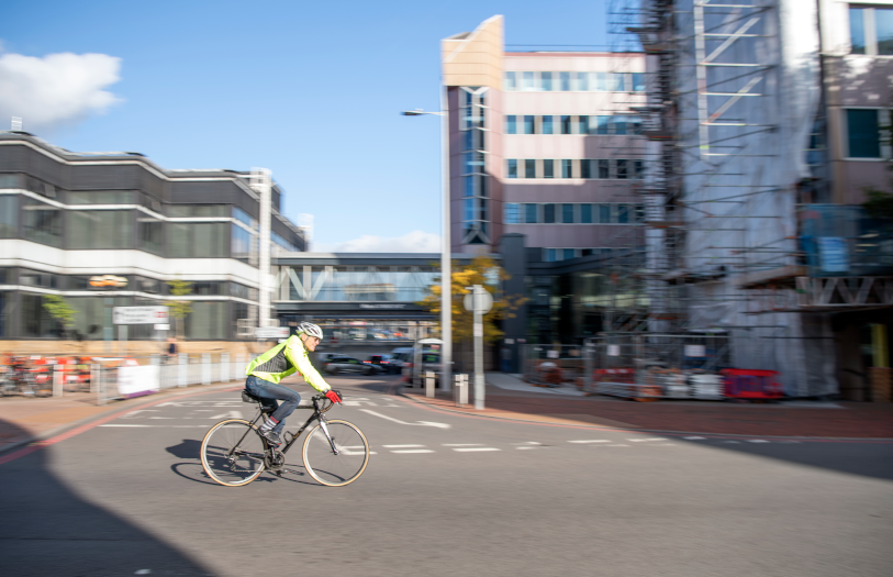 Cyclist crossing road in Reading