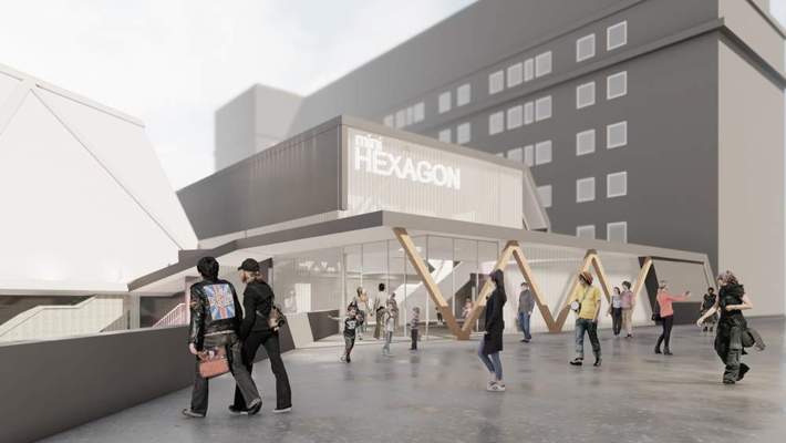 Artist's impression of new entrance to Hexagon in daylight