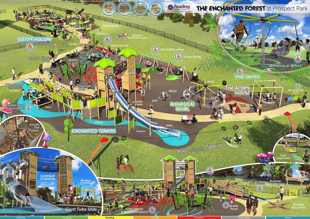 Design of play area showing older children's play equipment