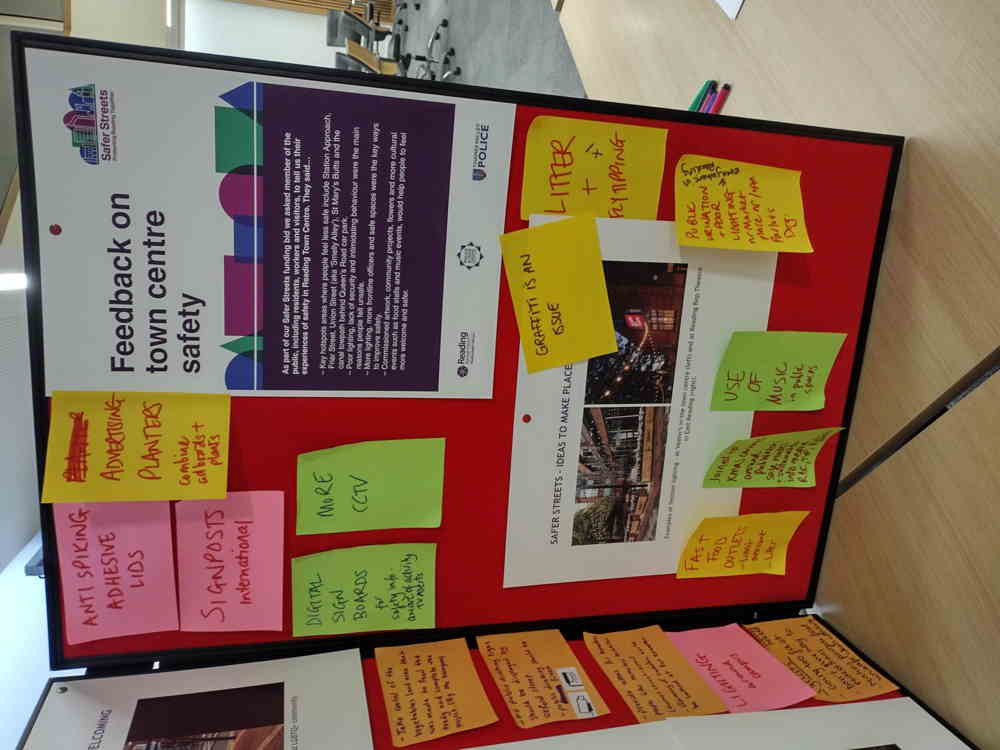 Display stand showing suggestions on how to make Reading safer.