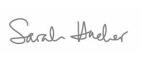 The picture shows a signature from Sarah Hacker