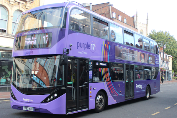 Double decker purple 17 bus on Oxford Road.