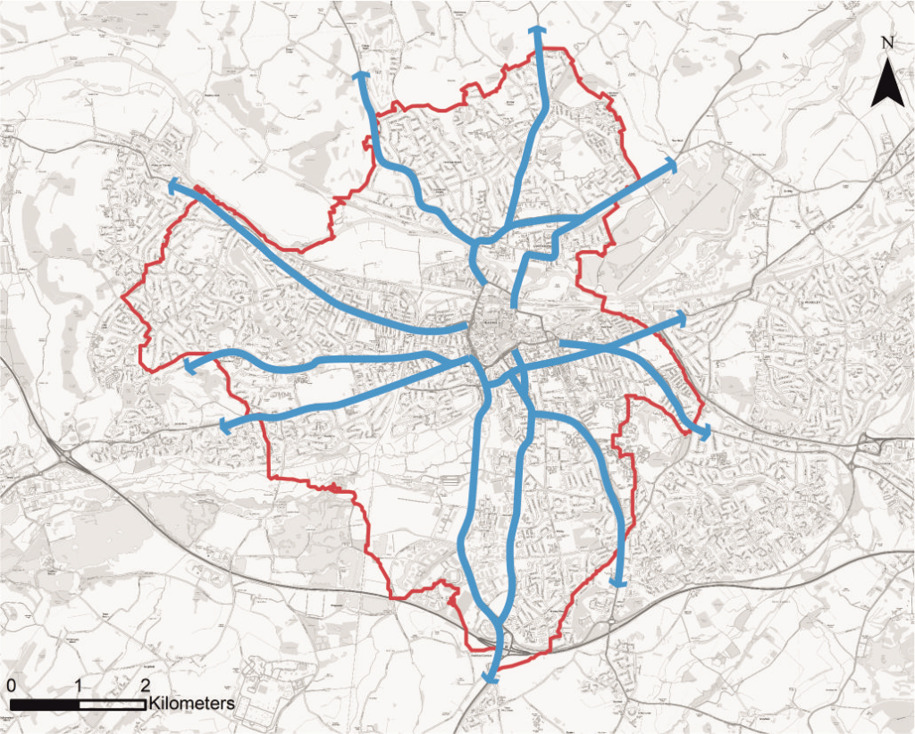 Map showing main transport corridors.