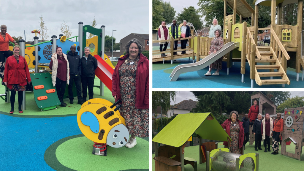 Cllrs and officers photographed in 3 new Reading playgrounds