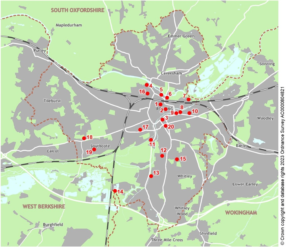 Map showing development sites.