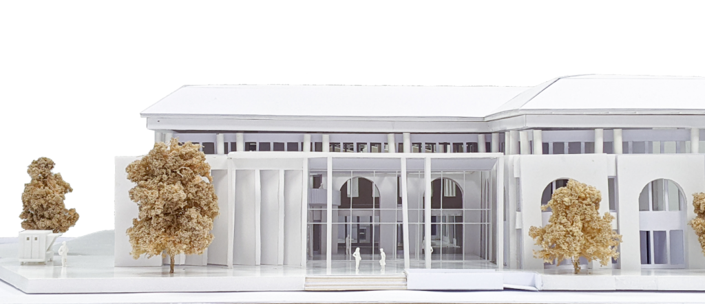 Artist's impression of front view of Civic Offices showing the extension at the front of the building for including Central Library.