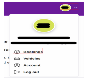 Shows Reading Borough Council permit site once logged in, particularly the dropdown options with 'Bookings' selected.