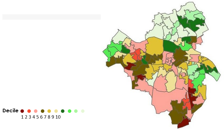 Map showing levels of deprivation in Reading.