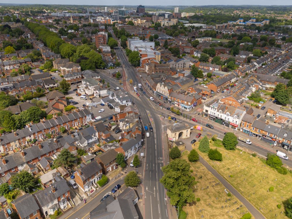 Drone photo of East Reading view of cemetery and roads