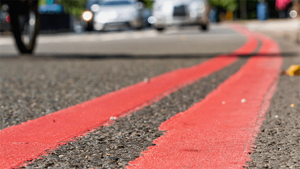 Photo of double red lines on a road surface