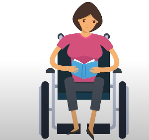 Illustration of a woman in a wheelchair.