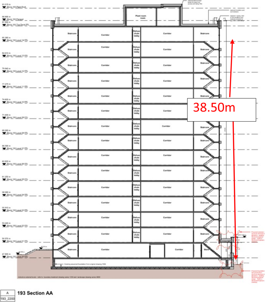 Plan showing access level to top storey height.