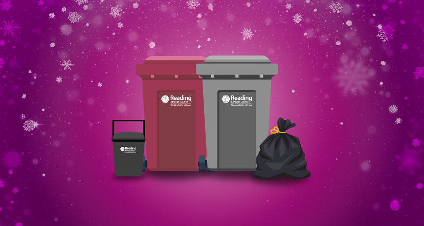 graphic image of bins on a purple background with snowflakes