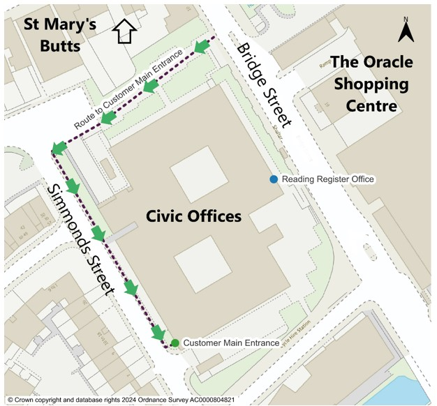 Map showing new entrances at Civic Offices