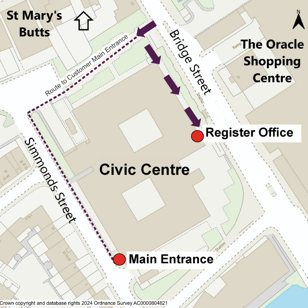 Plan/map showing new entrance to Register Office.