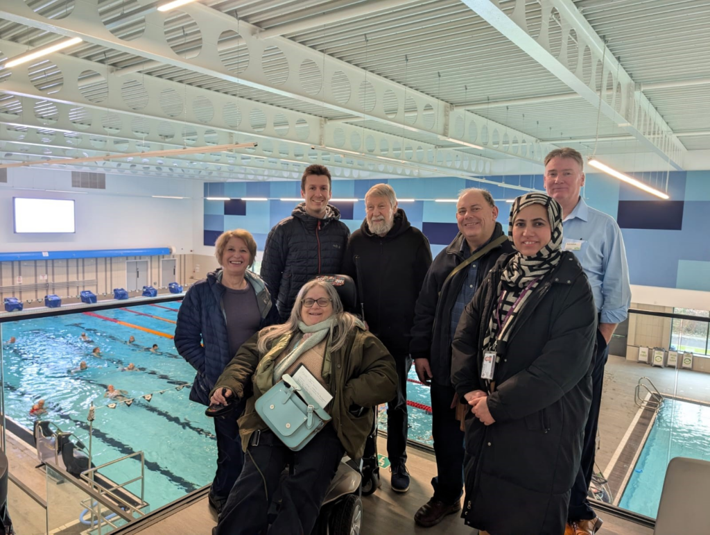 Representatives from the Access and Disabilities Working Group pictured in front of Rivermead swimming pool