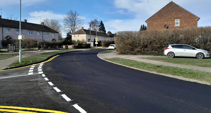 photo of resurfaced road in Reading on a sunny day