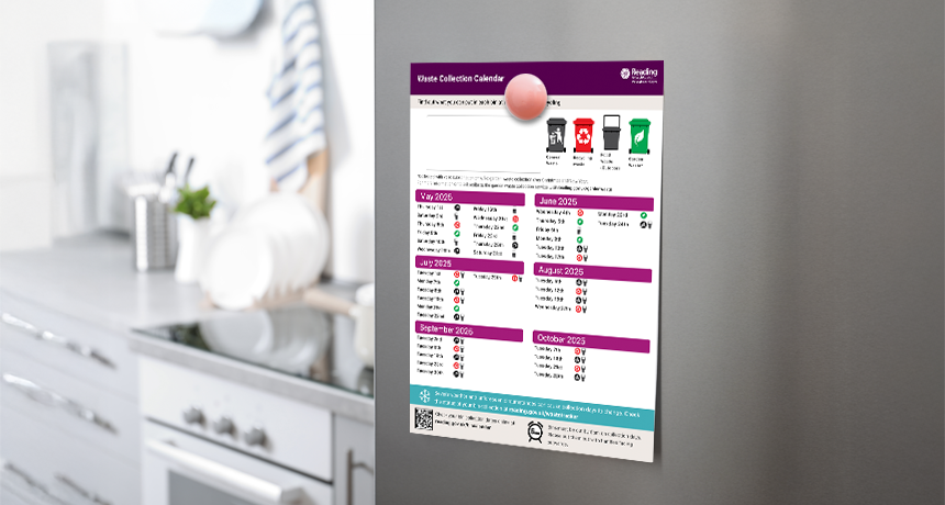 new printed bin calendar stuck to the front of a fridge door