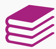 Minimalist graphic of three books piled on top of one another.