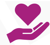 A minimalist graphic showing a hand with a heart in it.