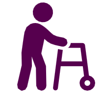 Graphic showing person with a walking aid.