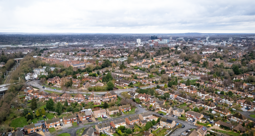aerial view of Reading suburb