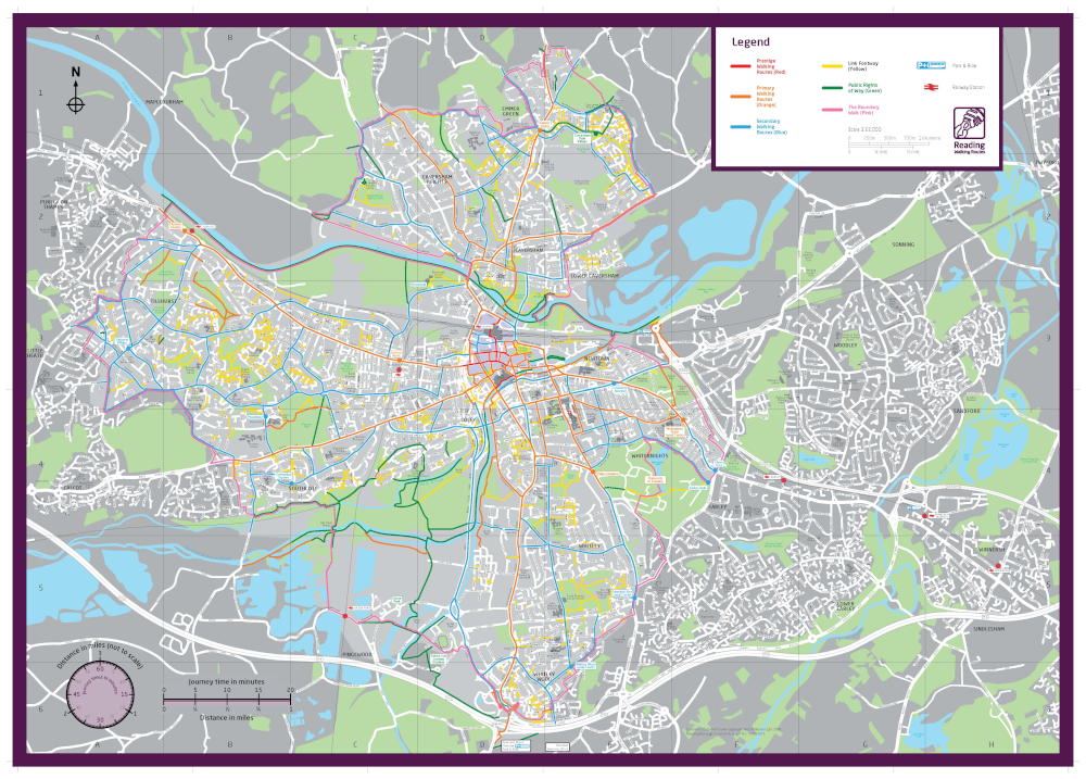 Map showing walking maps around Reading.