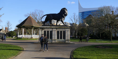 Photograph of the Maiwand Lion in Forbury Gardens.