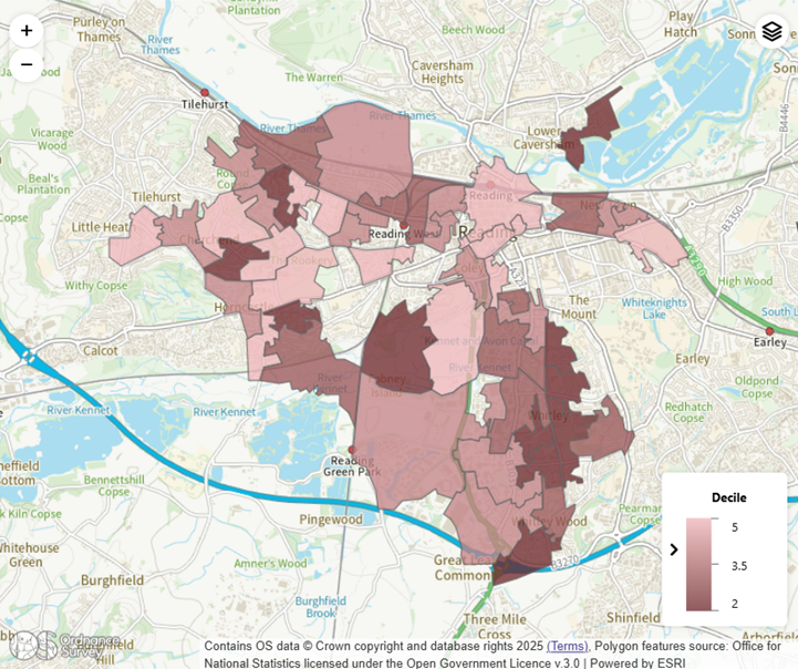Map showing index of multiple deprivation 2025
