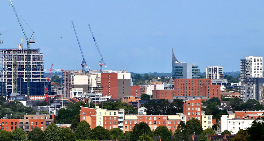 a photo of the Reading town centre skyline