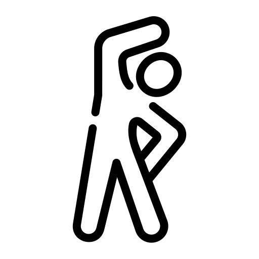 Black on white icon showing a person exercising.