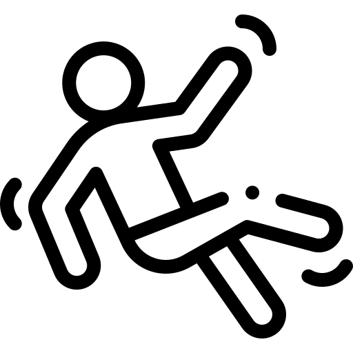 Black on white icon showing a person slipping over.