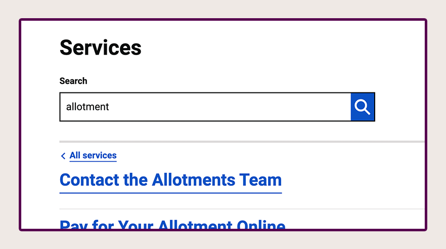Screenshot showing the word "allotment" in the search bar on My Reading Account
