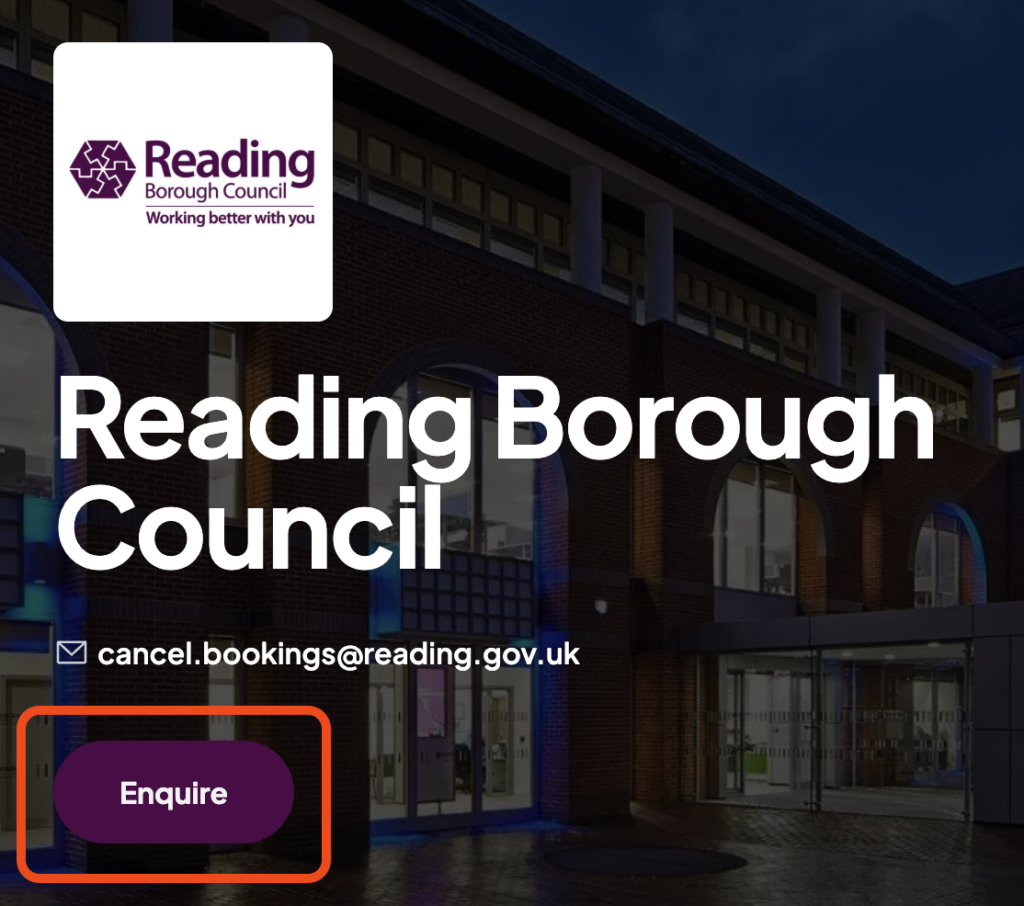Screenshot showing location of the enquiry button on the online bookings system