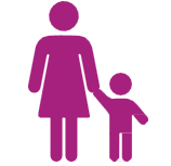 Minimalist represenation of a mother and child walking hand in hand.