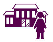 Minimalist representation of child in front of nursery school.