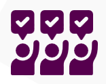 Graphic showing three people with speech marks each with a tick in it.